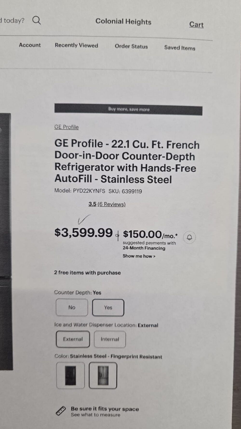 GE Profile  36 Inch Depth French Door Refrigerator - Image 2