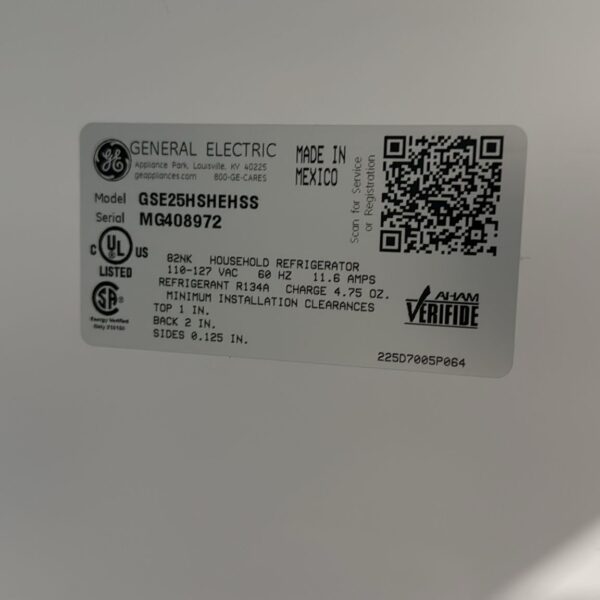 GE Used 25.3 Cu. Ft. Side-By-Side Refrigerator - Image 2