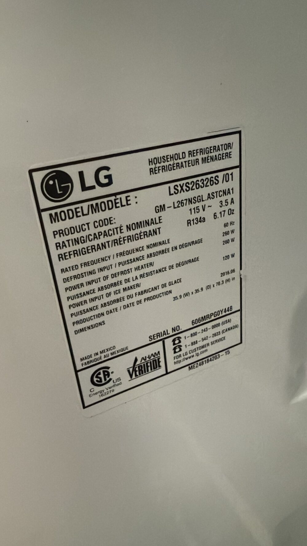 LG Used 36 Inch Side by Side Refrigerator - Image 4