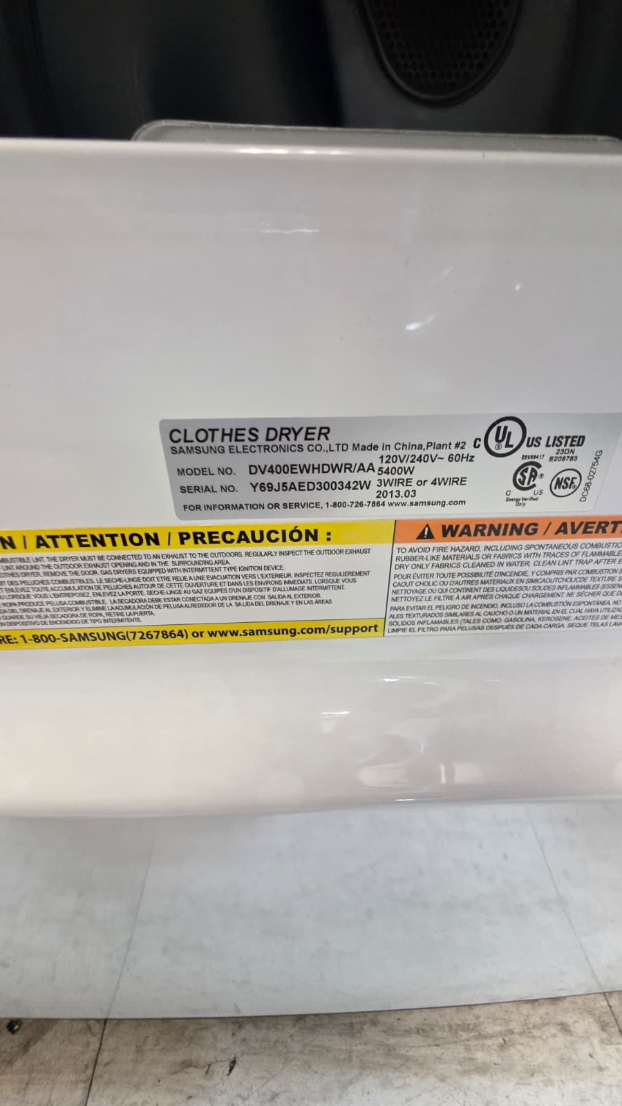 Samsung Used DV400EWHDWR 27" 7.2 Cu. Ft. Electric Dryer - Image 3