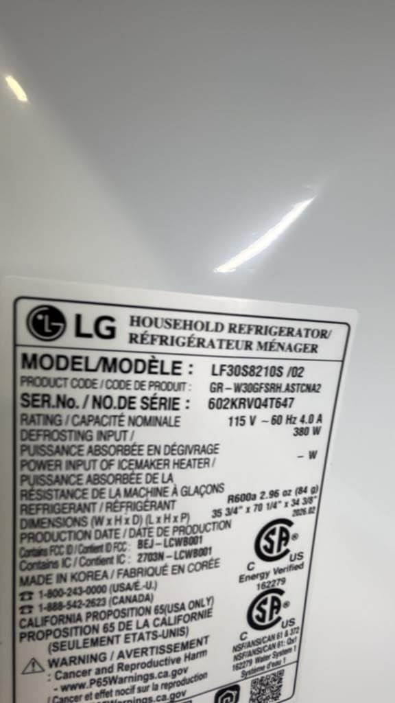 LG New S/D LF30S8210S/02 36″ 30 Cu. Ft. Smart 4-Door French Door Refrigerator - Image 2