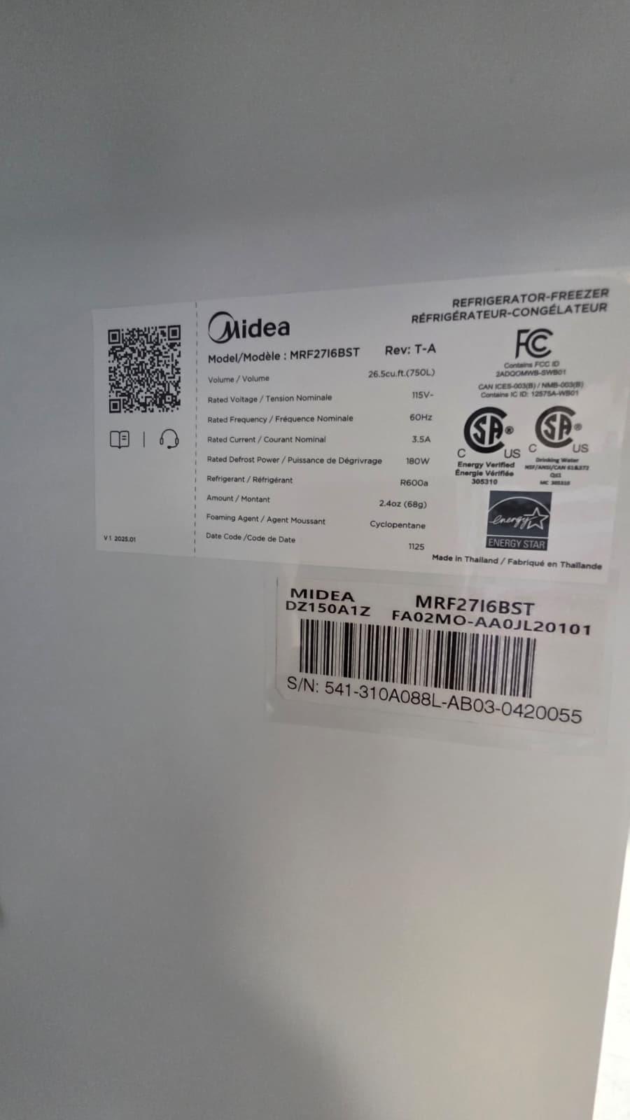 Midea MRF27I6BST 36″ 26.5 Cu. Ft. Counter-Depth French Door Refrigerator - Image 3